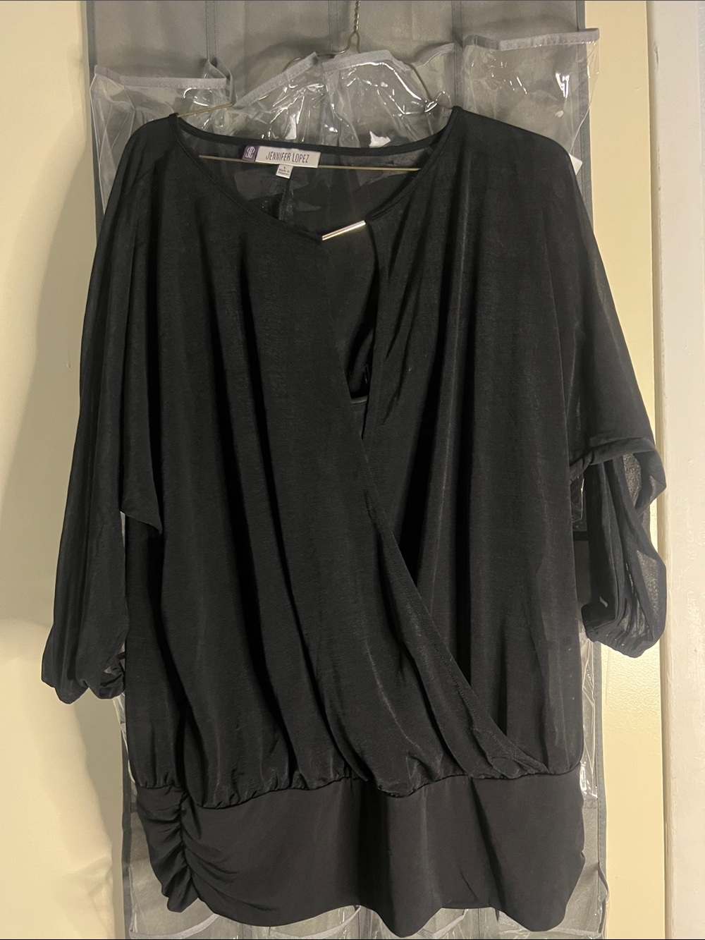 Jennifer Lopez Black Draped V-Neck Blouse